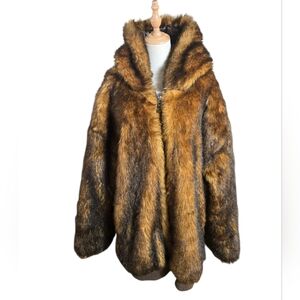 ABlanche Reddish Brown Hooded Faux Fur Coat Plus Size
